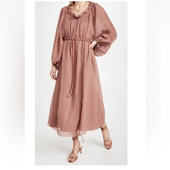 tory burch linen ruffle dress Tory Burch Women's Ruffle Neck Dress in Wood Rose, size S